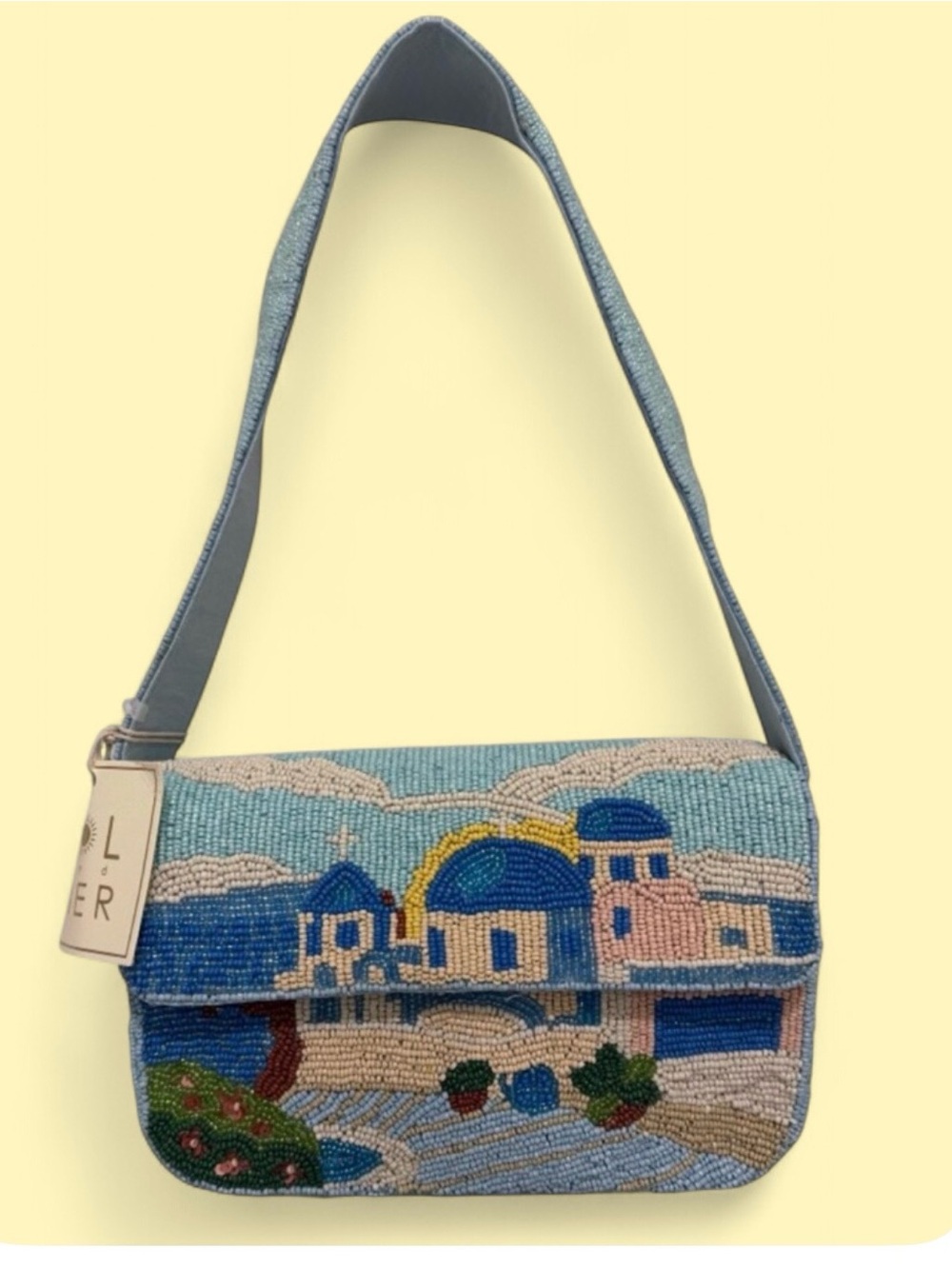 Sol & Mer Beaded Santorini Scenic Shoulder Bag in Blue